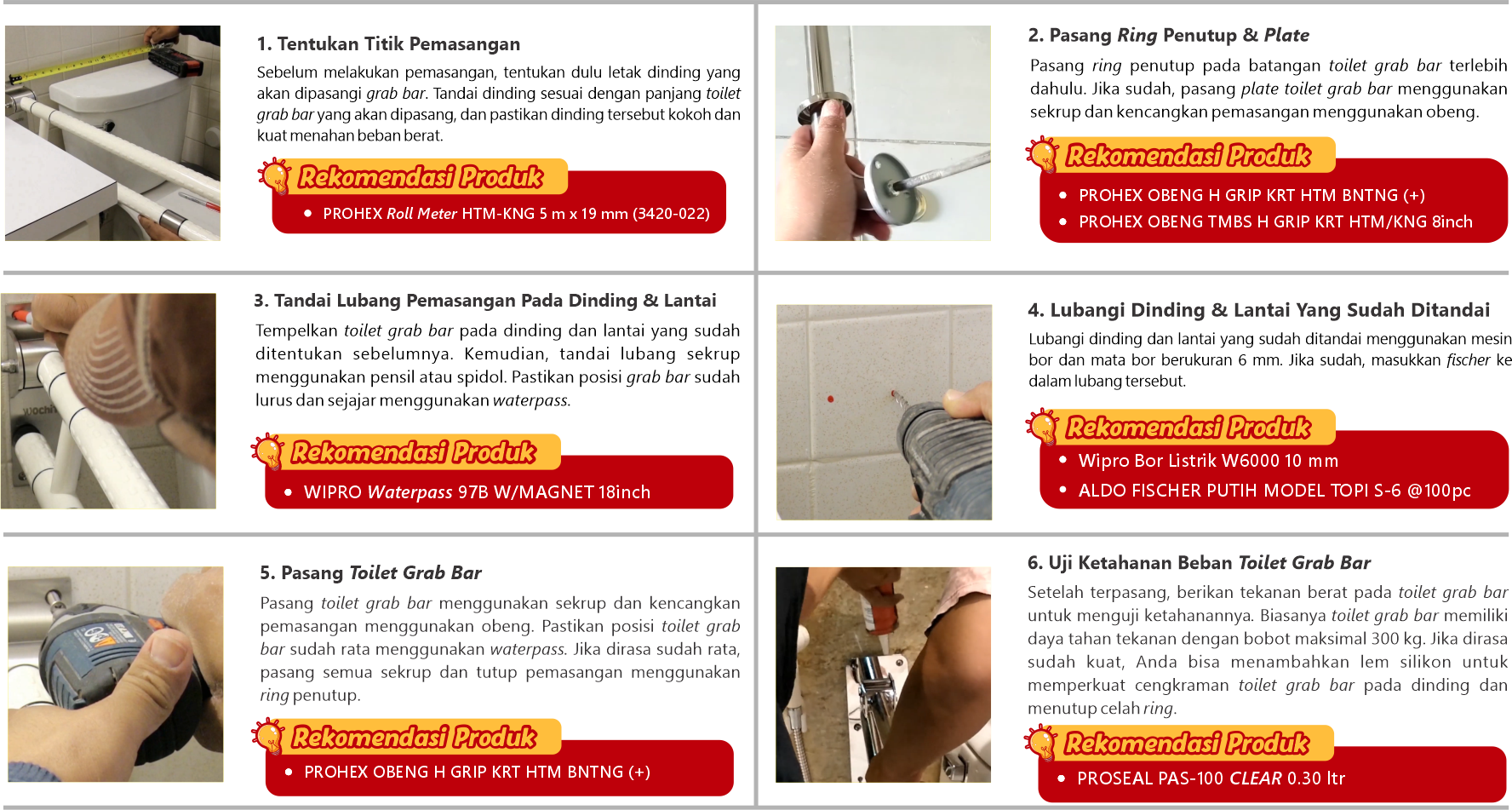 Tahap pemasangan toilet grab bar